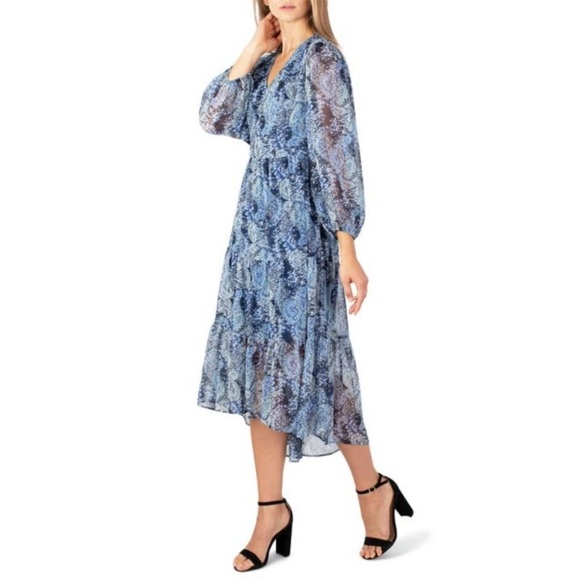 Joie Blue Parisian Paisley Watercolor Boho Dress Large Long Sleeve L - Picture 3 of 15